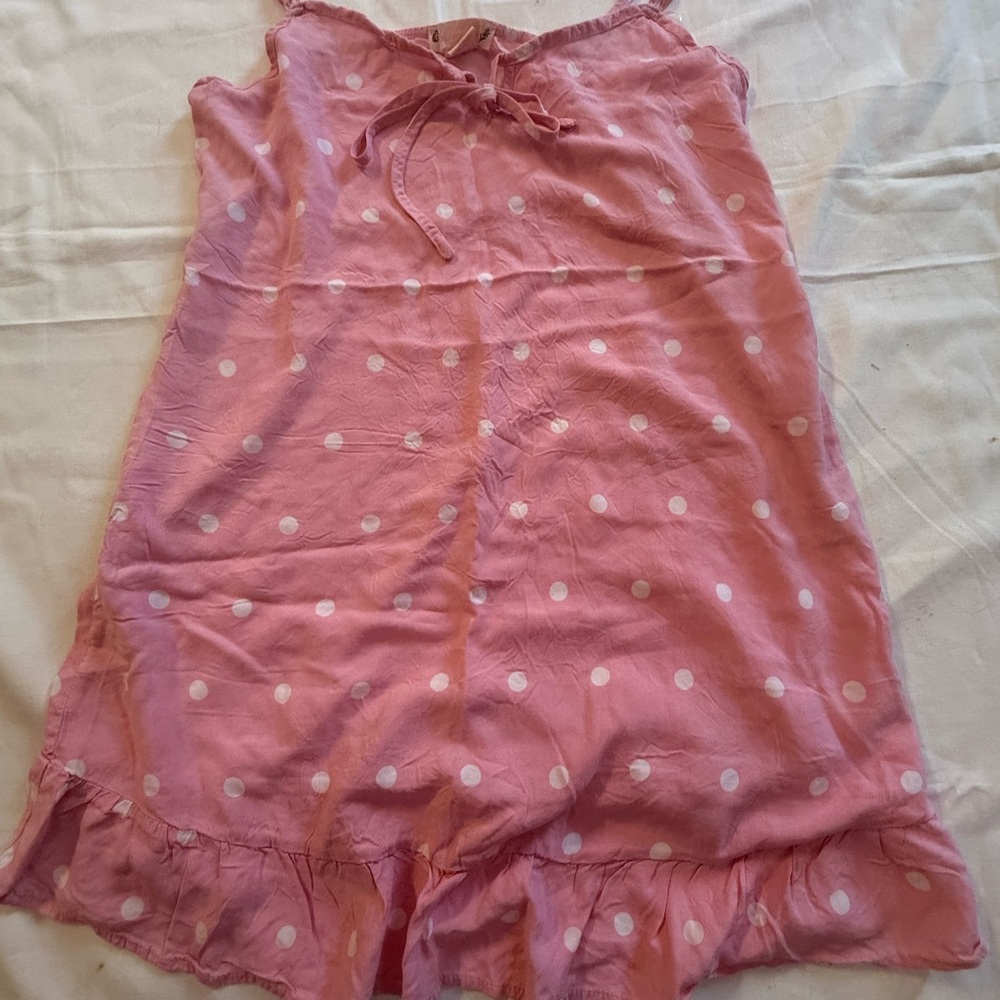 Boho Aparel Pink Polka Dot Ruffle Hem Slip Dress Cotton Adjustable Straps S/M